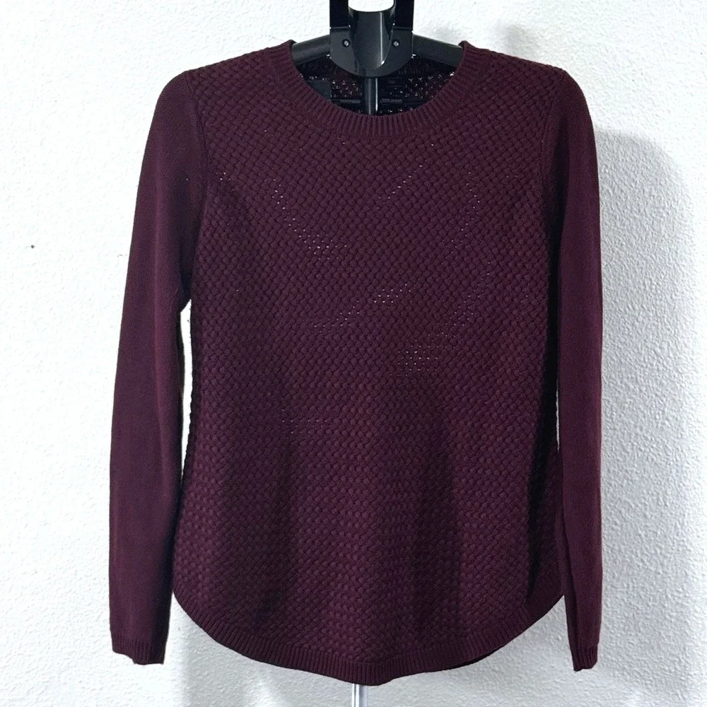 Lety & Me Burgundy Basketweave Knit Sweater with Elbow Patches Womens Medium